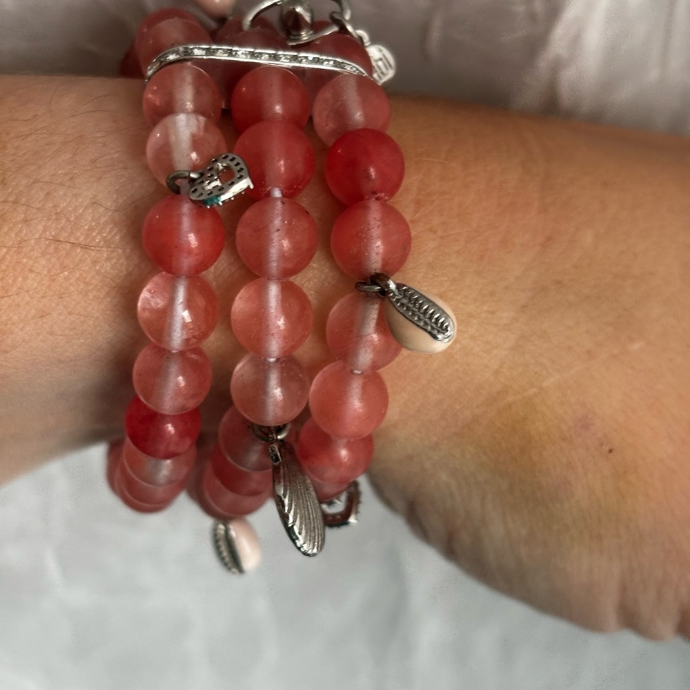 Cabi Beaded Pink Wrap Bracelet with Silver Charms